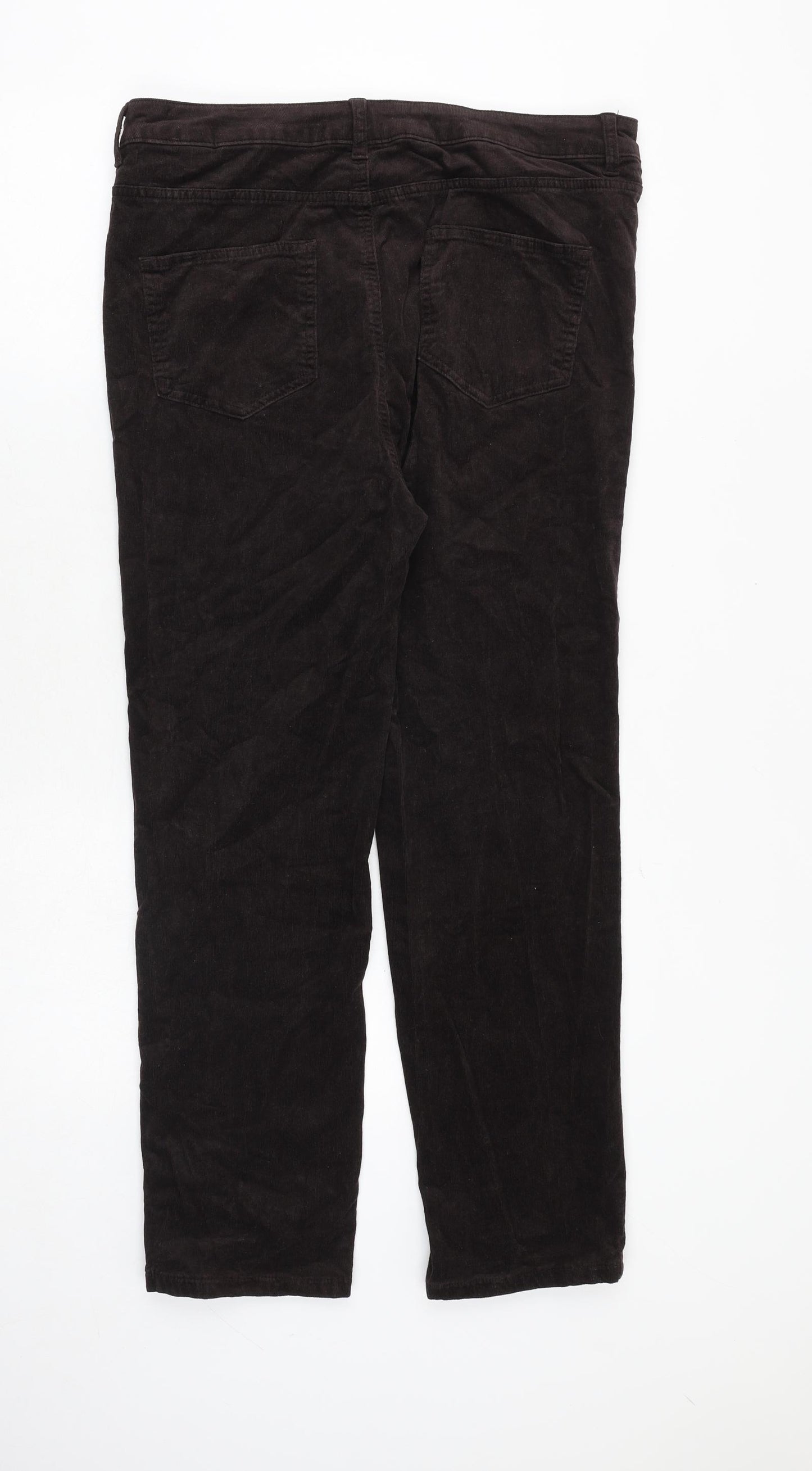 Marks and Spencer Womens Brown Cotton Trousers Size 16 Regular Zip