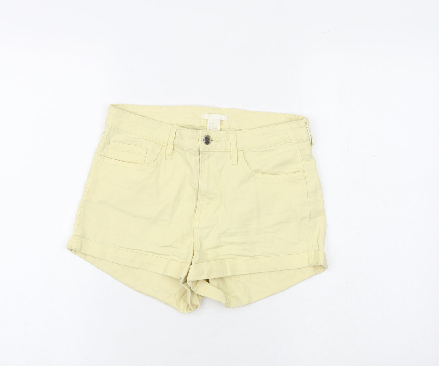 H&M Womens Yellow Cotton Hot Pants Shorts Size 8 Regular Zip