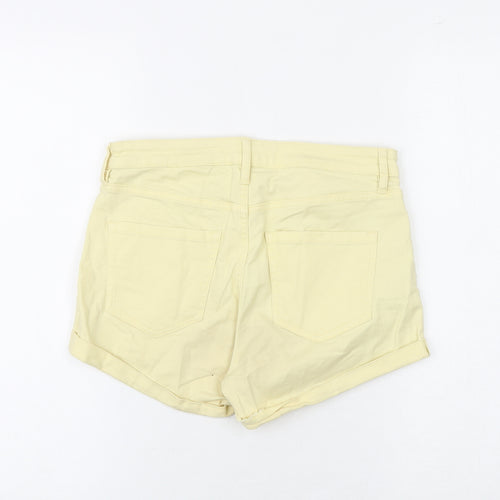 H&M Womens Yellow Cotton Hot Pants Shorts Size 8 Regular Zip
