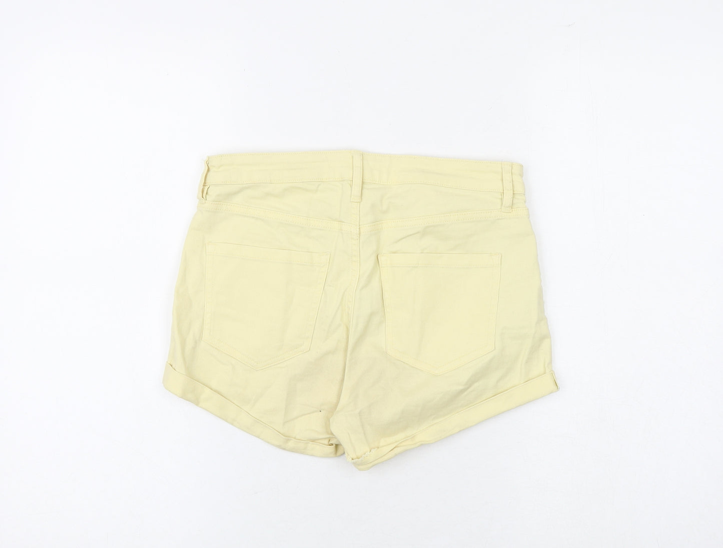 H&M Womens Yellow Cotton Hot Pants Shorts Size 8 Regular Zip