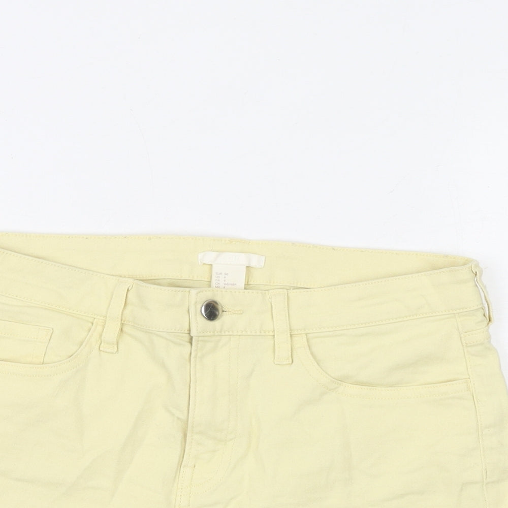 H&M Womens Yellow Cotton Hot Pants Shorts Size 8 Regular Zip