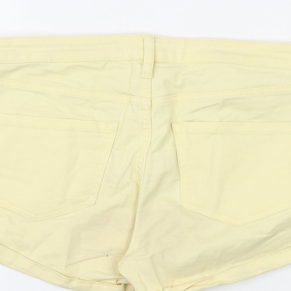 H&M Womens Yellow Cotton Hot Pants Shorts Size 8 Regular Zip