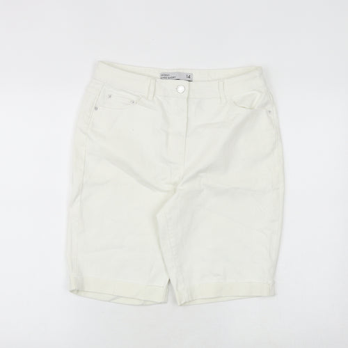 NEXT Womens White Cotton Skimmer Shorts Size 14 Slim Zip