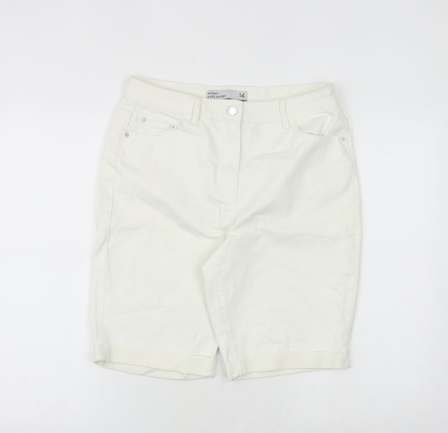 NEXT Womens White Cotton Skimmer Shorts Size 14 Slim Zip
