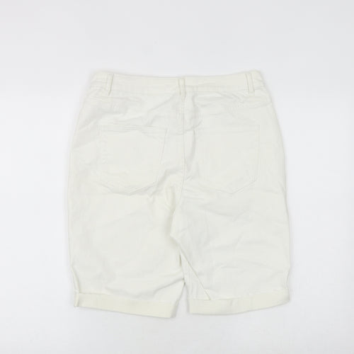 NEXT Womens White Cotton Skimmer Shorts Size 14 Slim Zip