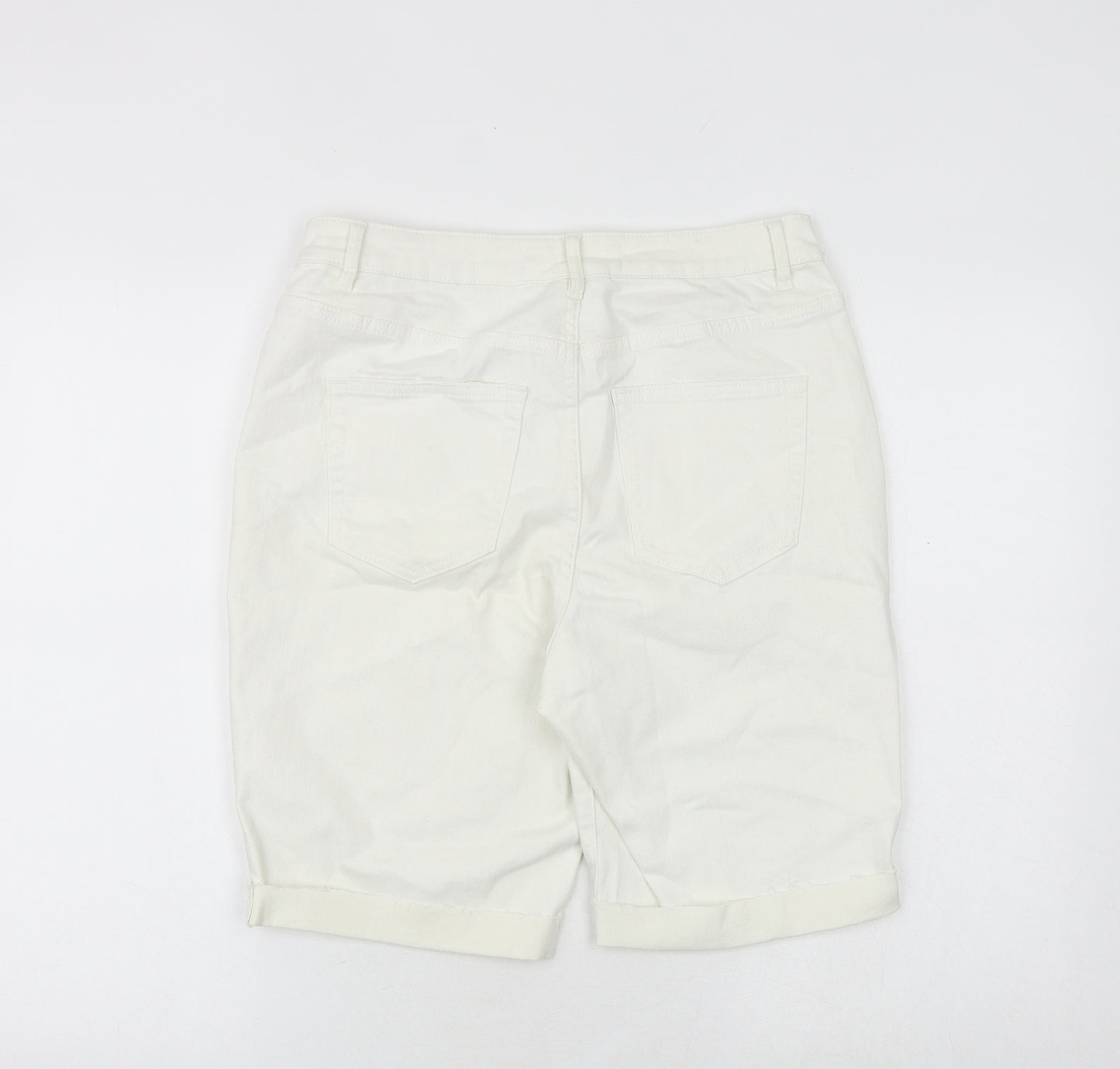 NEXT Womens White Cotton Skimmer Shorts Size 14 Slim Zip