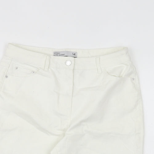 NEXT Womens White Cotton Skimmer Shorts Size 14 Slim Zip