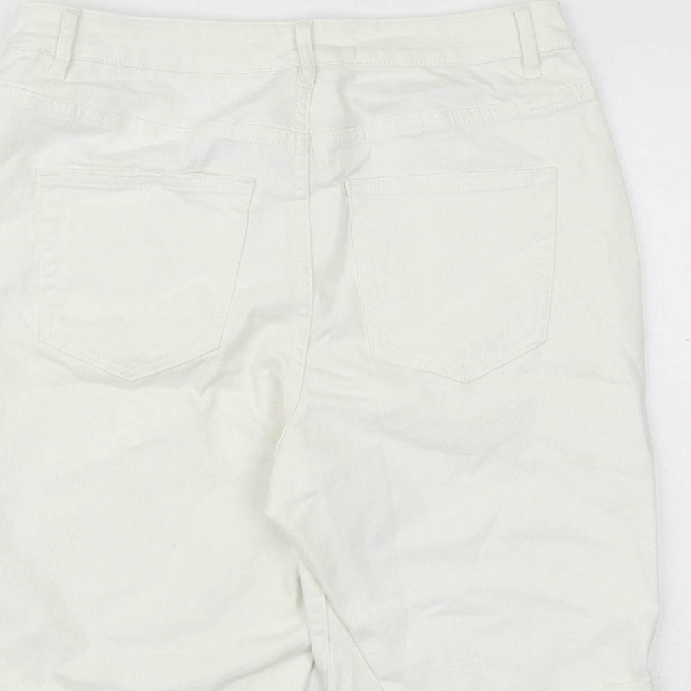NEXT Womens White Cotton Skimmer Shorts Size 14 Slim Zip