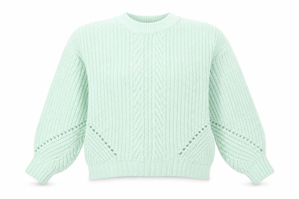 Front view of Dorothy Perkins women’s green round neck acrylic jumper, size S