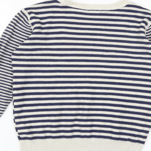 NEXT Boys Blue Round Neck Striped 100% Cotton Pullover Jumper Size 8 Years Pullover