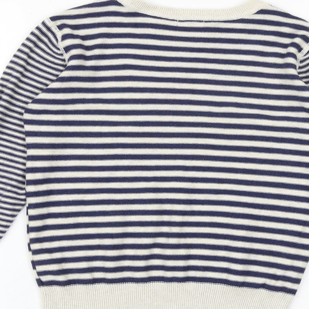 NEXT Boys Blue Round Neck Striped 100% Cotton Pullover Jumper Size 8 Years Pullover
