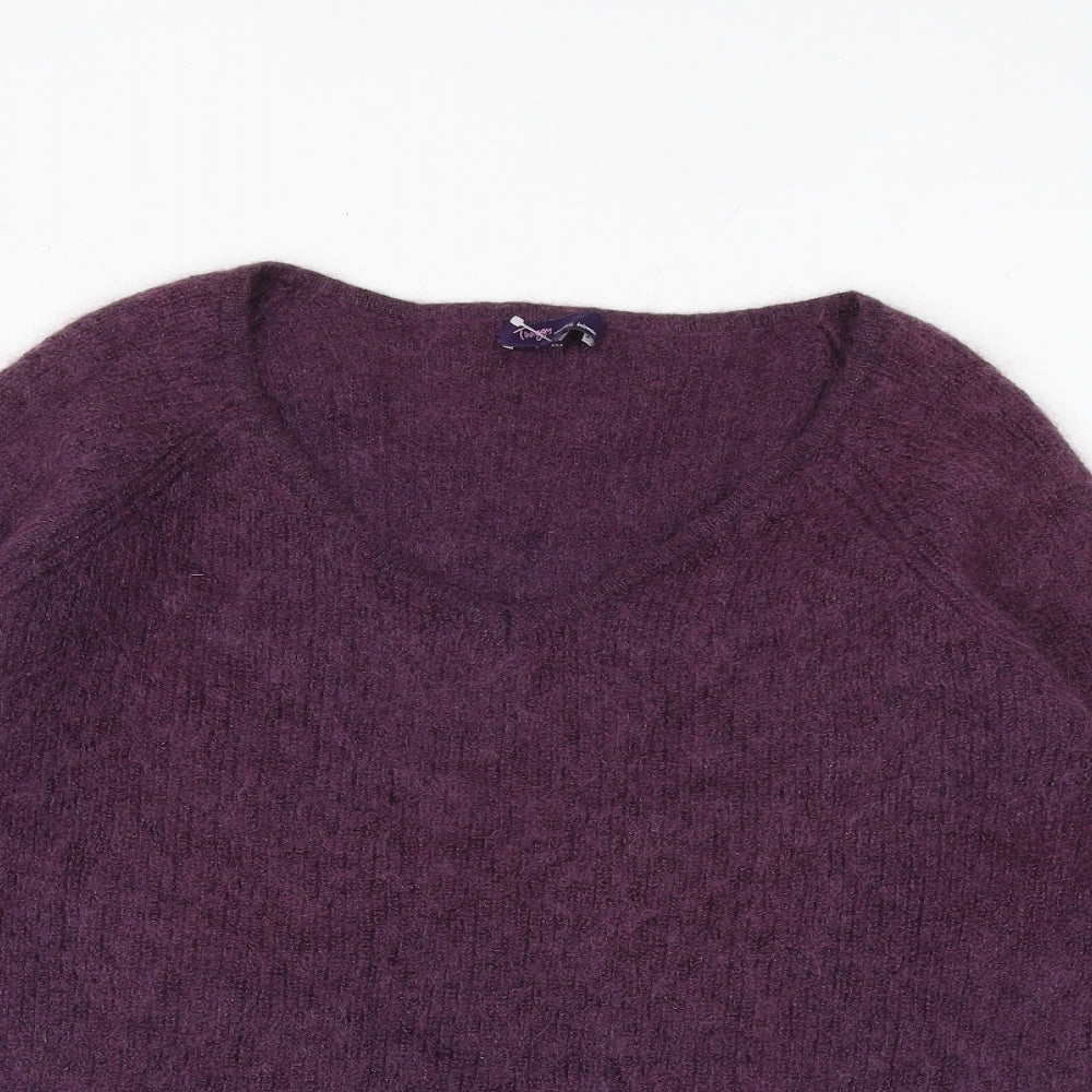 Marks and Spencer Womens Purple V-Neck Polyamide Pullover Jumper Size 16