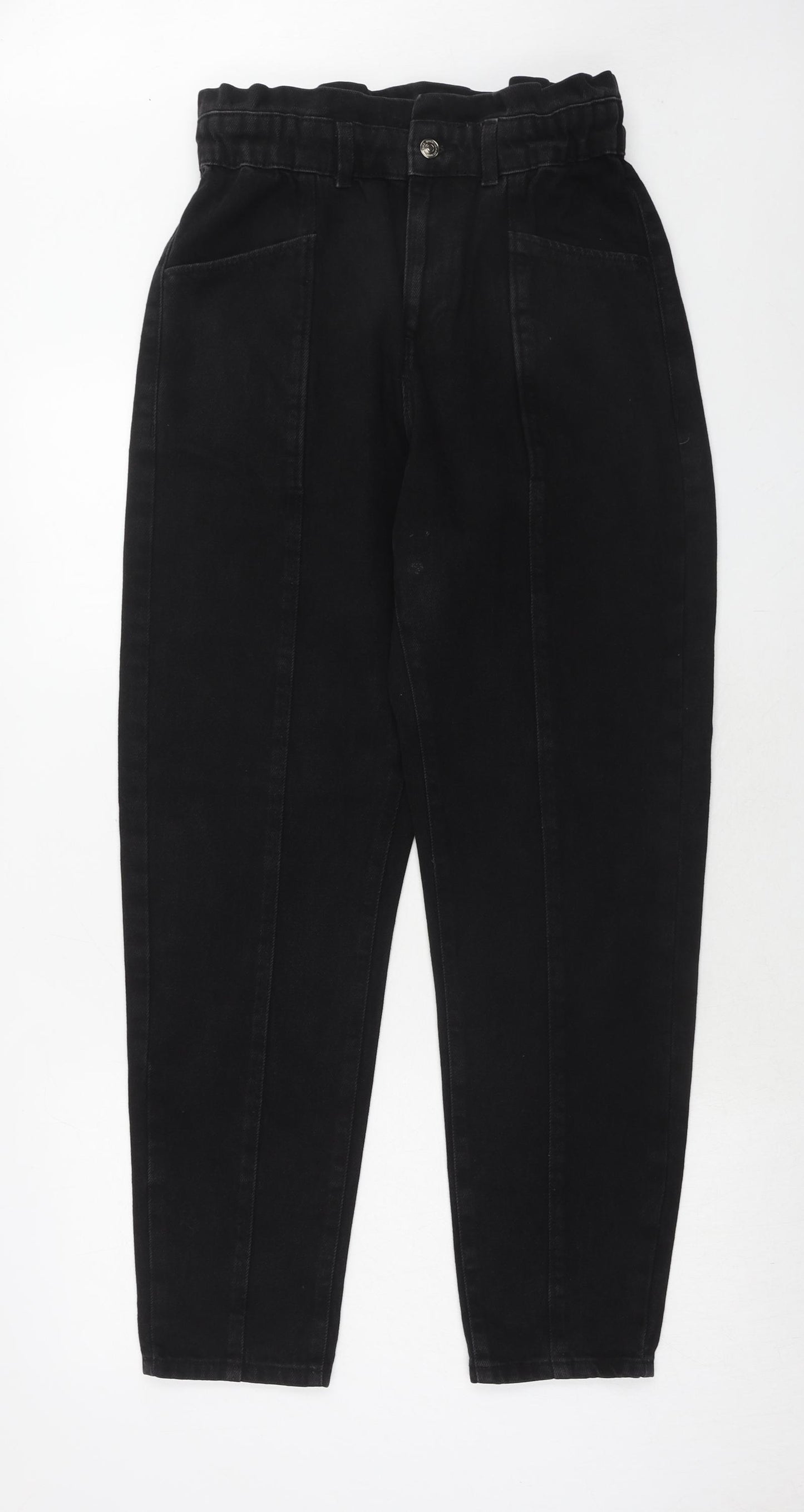 Zara Womens Black Cotton Mom Jeans Size 10 Regular Zip