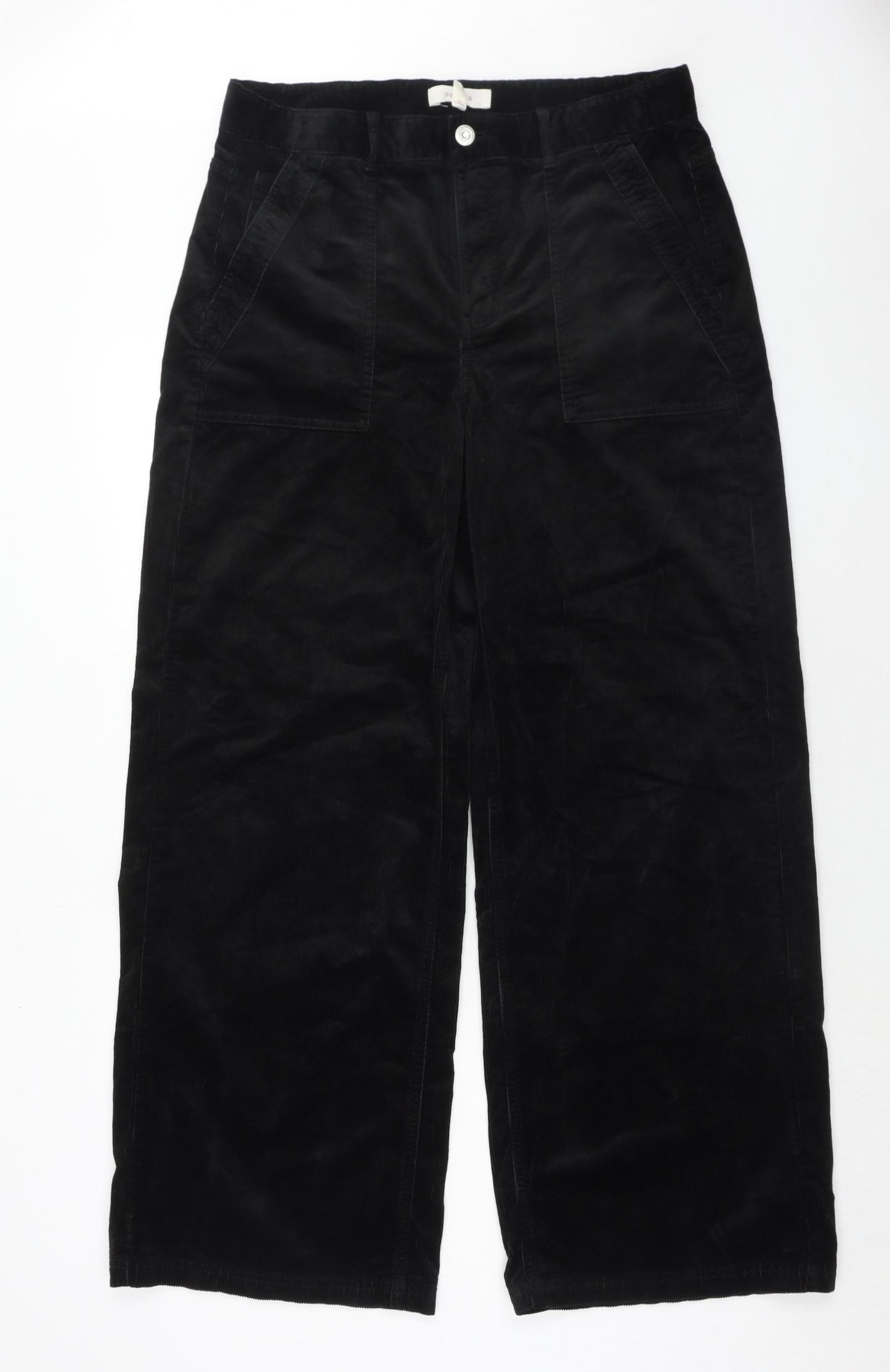 Marks and Spencer Womens Black Cotton Trousers Size 14 Regular Zip