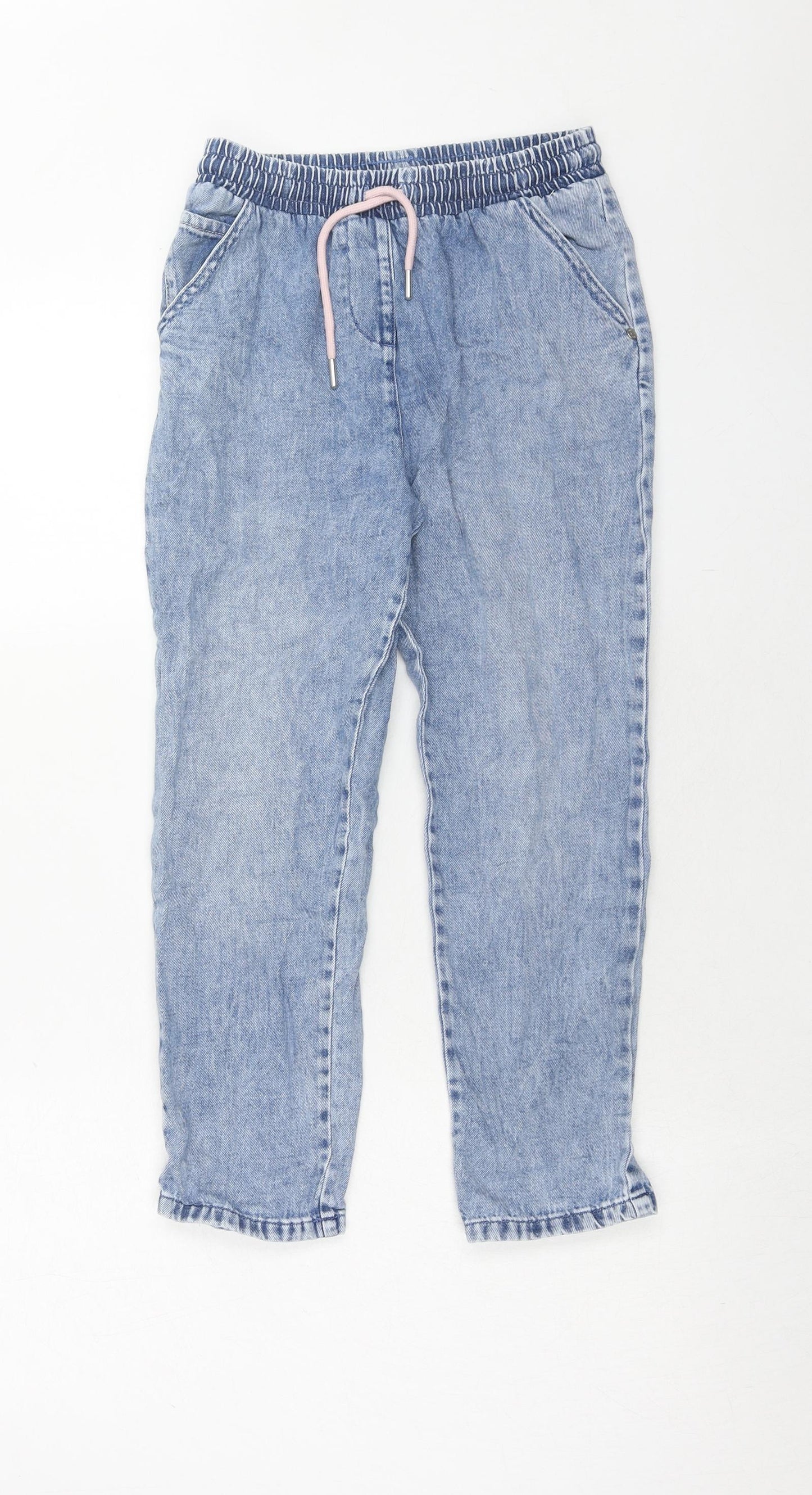 NEXT Girls Blue Cotton Boyfriend Jeans Size 10 Years Regular Drawstring