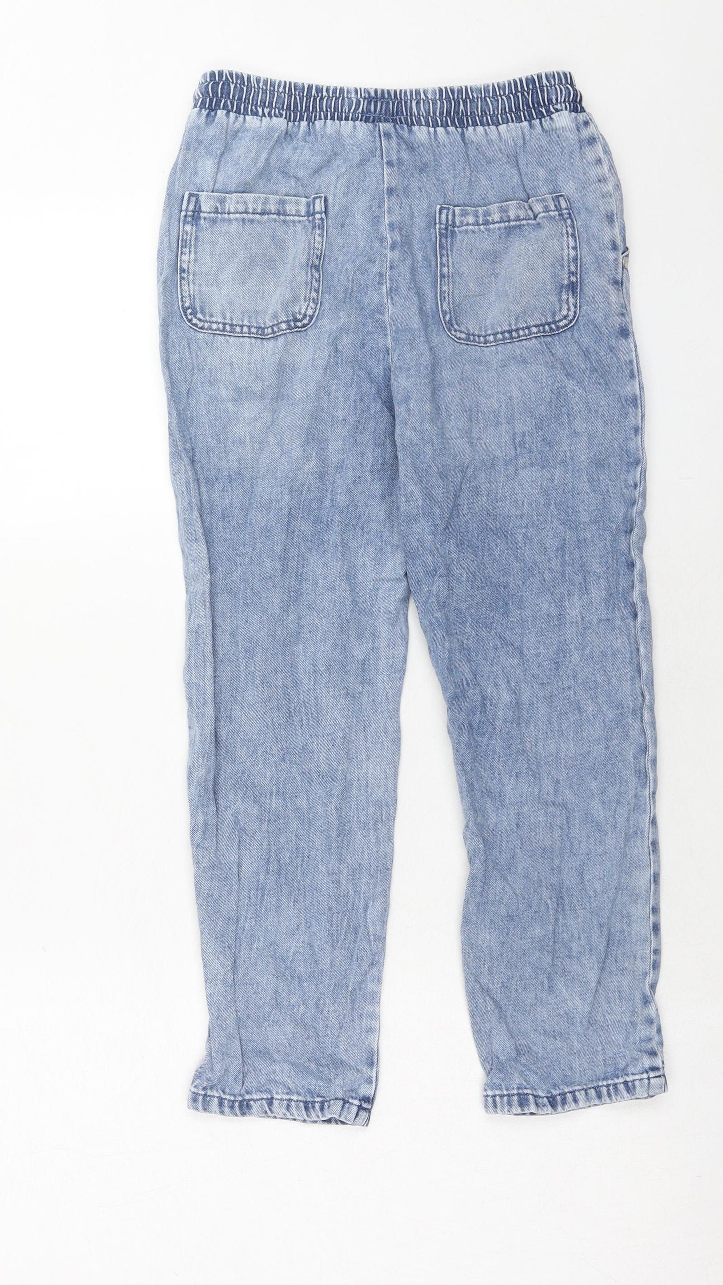 NEXT Girls Blue Cotton Boyfriend Jeans Size 10 Years Regular Drawstring