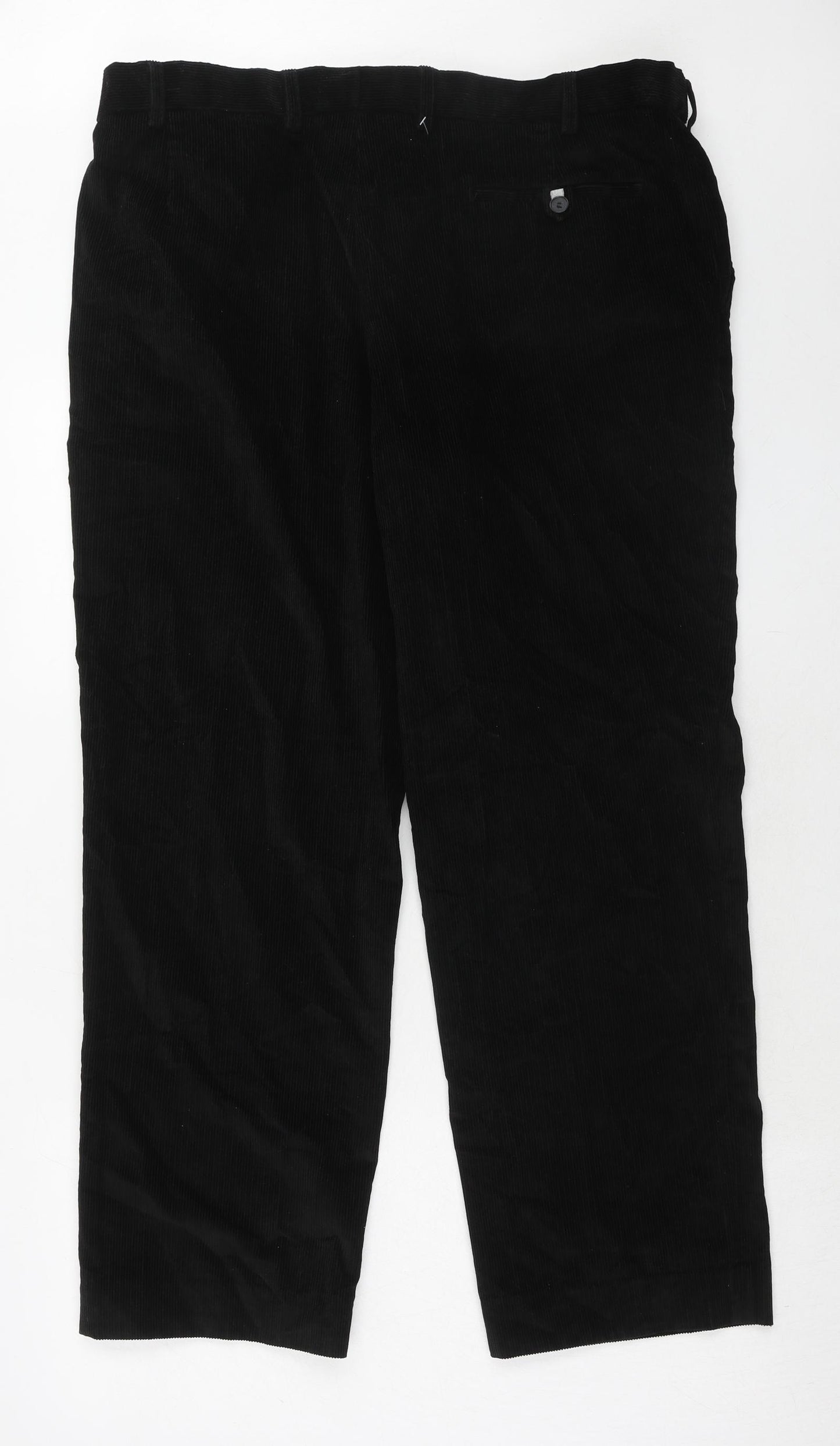 Marks and Spencer Mens Black Cotton Trousers Size 38 in L29 in Regular Zip