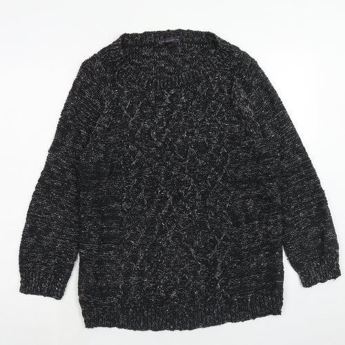 Marks and Spencer Womens Black Round Neck Cotton Pullover Jumper Size 10