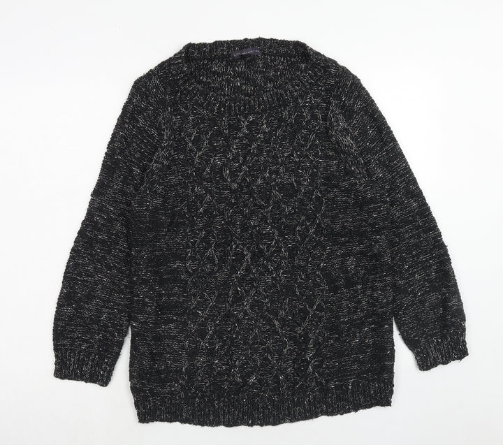 Marks and Spencer Womens Black Round Neck Cotton Pullover Jumper Size 10