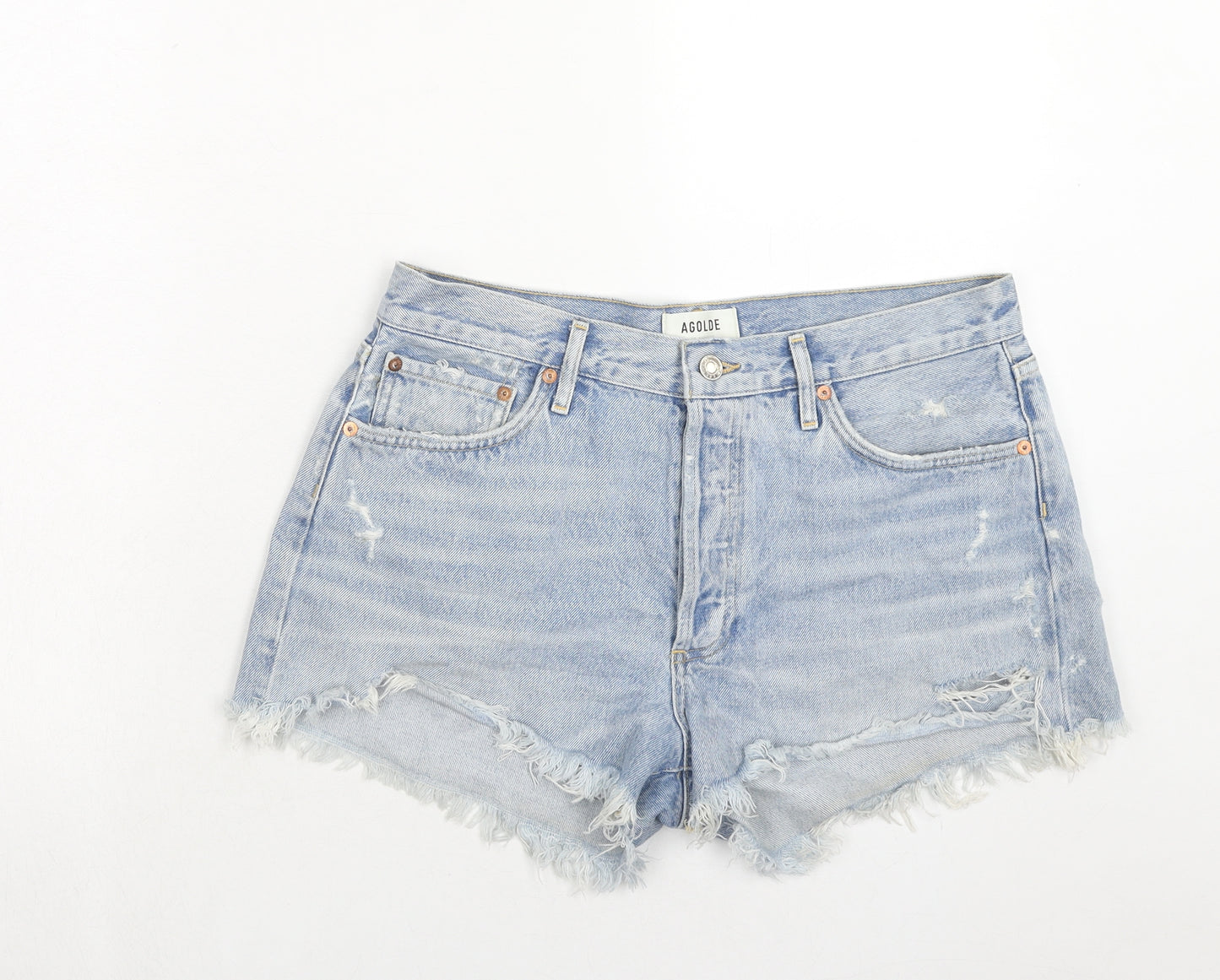 Agolde Womens Blue Cotton Cut-Off Shorts Size 30 in Regular Button
