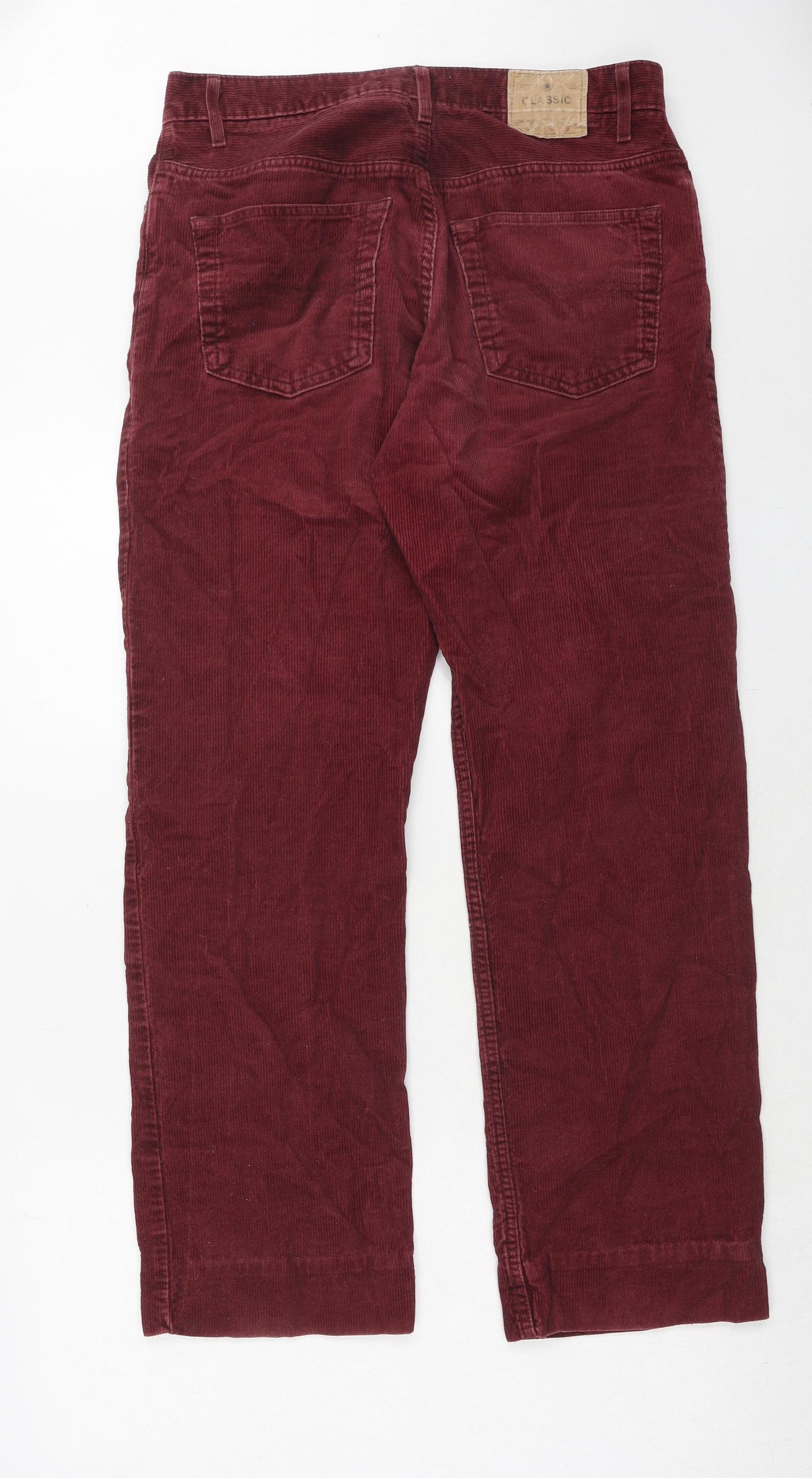 Classic Mens Red Cotton Trousers Size 34 in Regular Zip