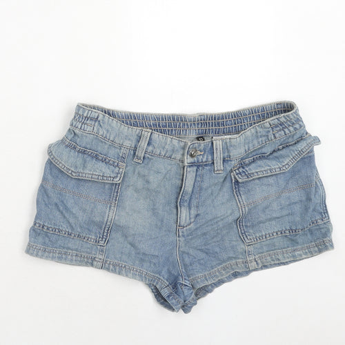 H&M Womens Blue Cotton Hot Pants Shorts Size 14 Regular Zip