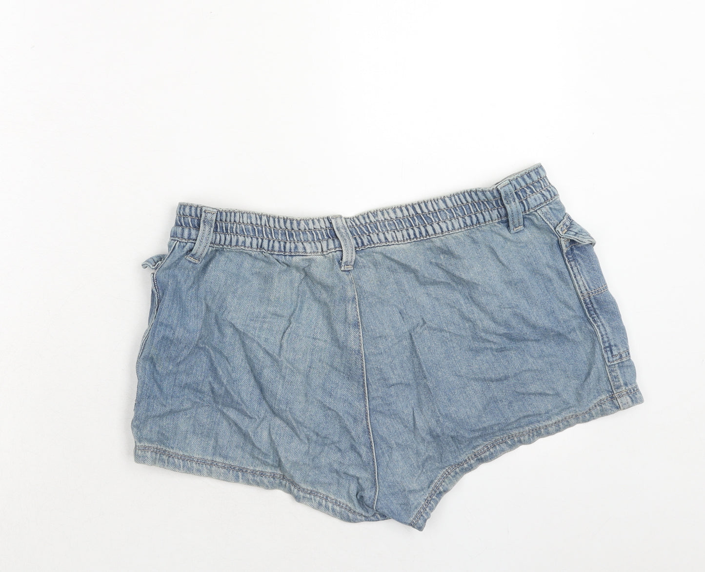 H&M Womens Blue Cotton Hot Pants Shorts Size 14 Regular Zip