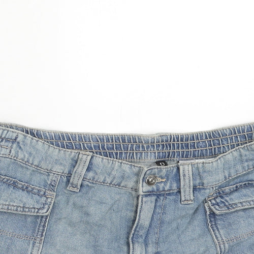 H&M Womens Blue Cotton Hot Pants Shorts Size 14 Regular Zip
