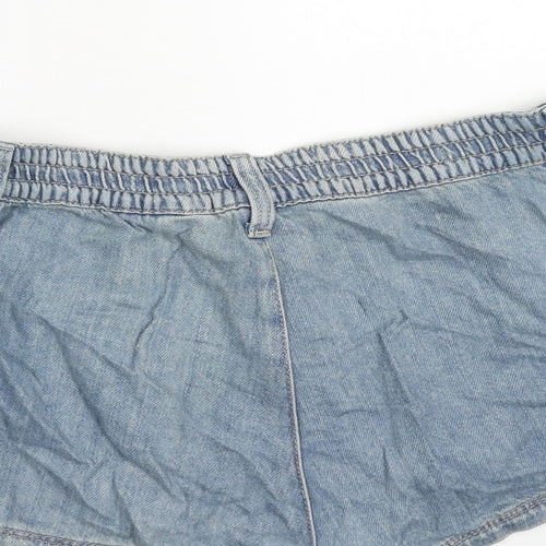 H&M Womens Blue Cotton Hot Pants Shorts Size 14 Regular Zip