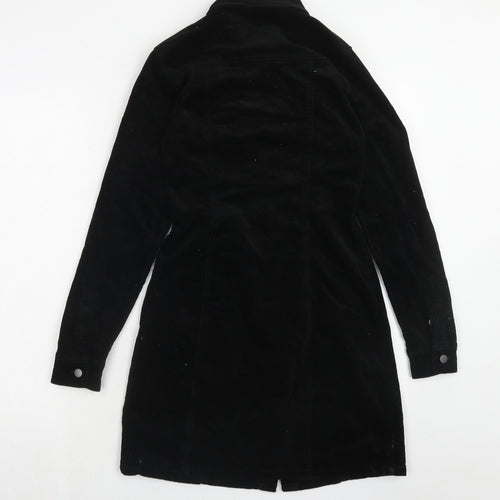 New Look Womens Black Cotton Shirt Dress Size 8 V-Neck Button