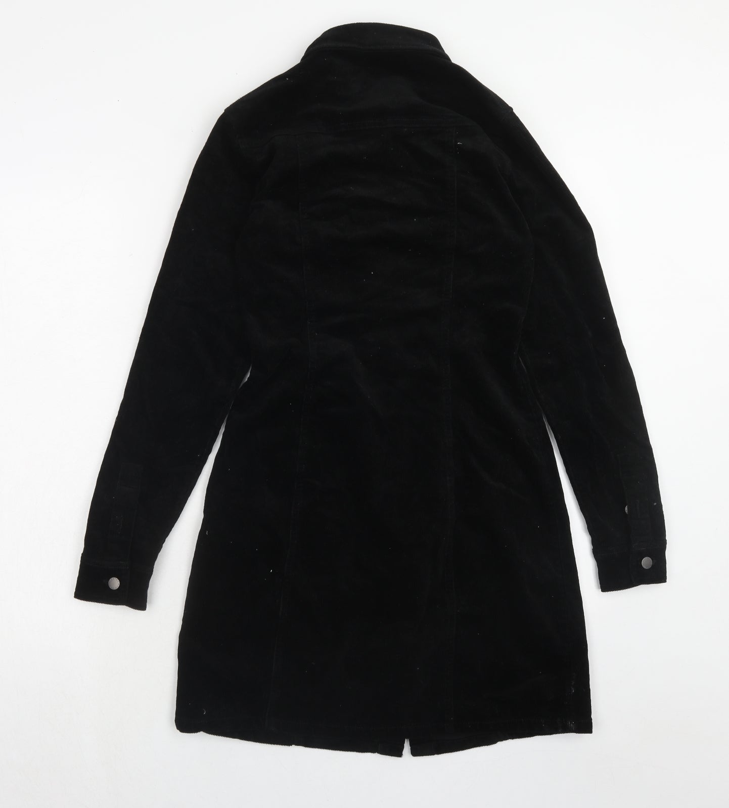 New Look Womens Black Cotton Shirt Dress Size 8 V-Neck Button