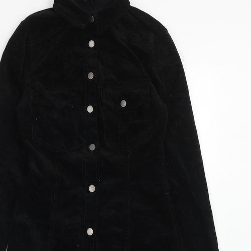 New Look Womens Black Cotton Shirt Dress Size 8 V-Neck Button