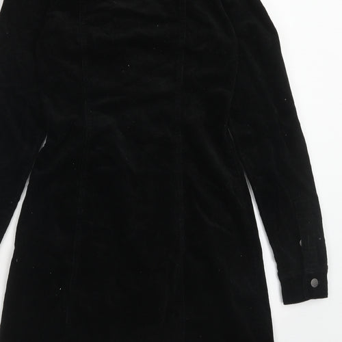 New Look Womens Black Cotton Shirt Dress Size 8 V-Neck Button