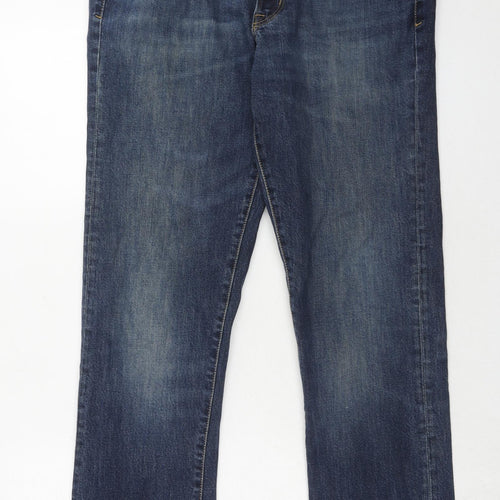 Landsend Mens Blue Cotton Straight Jeans Size 35 in Regular Zip