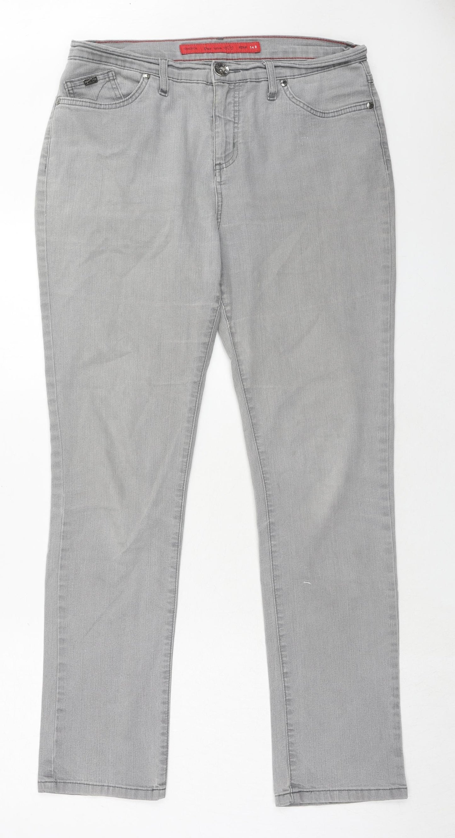 Per Una Womens Grey Cotton Straight Jeans Size 14 Regular Zip