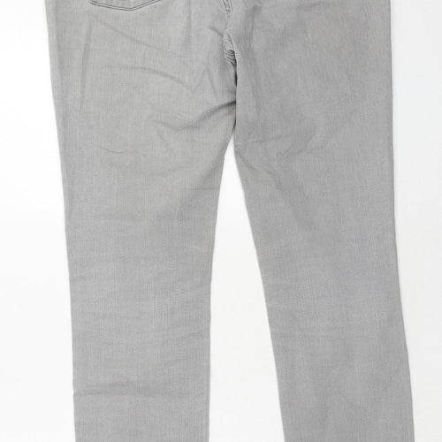 Per Una Womens Grey Cotton Straight Jeans Size 14 Regular Zip