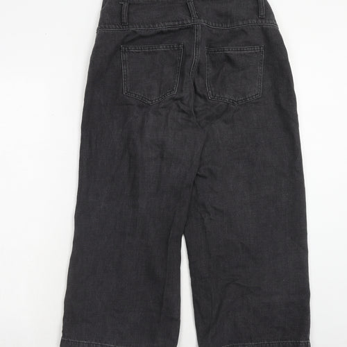 NEXT Womens Black Cotton Wide-Leg Jeans Size 12 Regular Zip