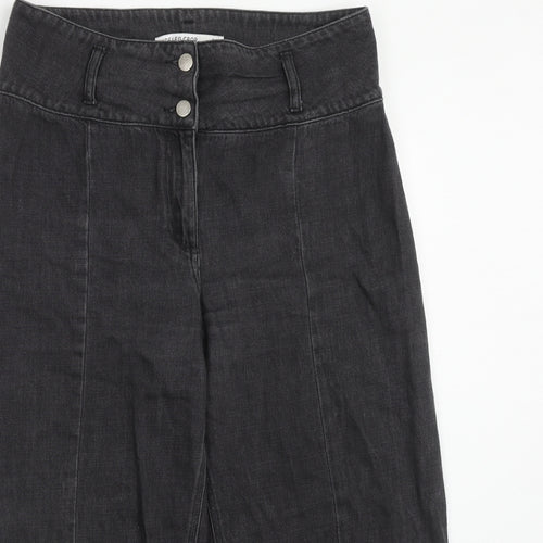 NEXT Womens Black Cotton Wide-Leg Jeans Size 12 Regular Zip