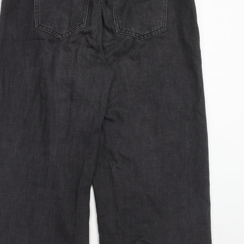 NEXT Womens Black Cotton Wide-Leg Jeans Size 12 Regular Zip