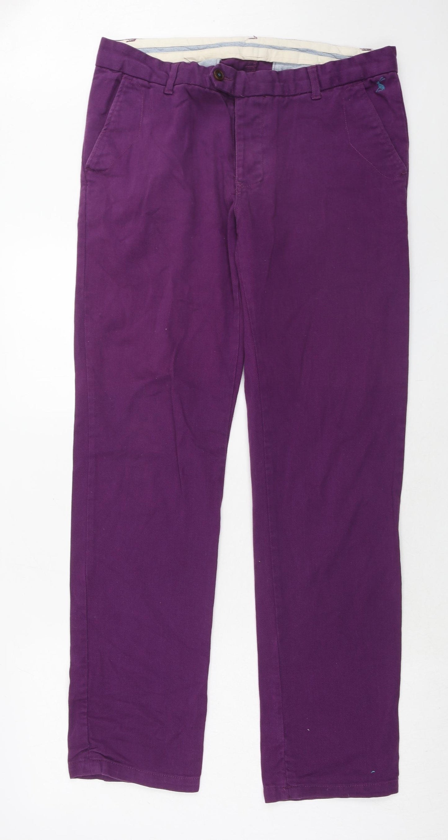 Joules Mens Purple Cotton Trousers Size 34 in Regular Zip