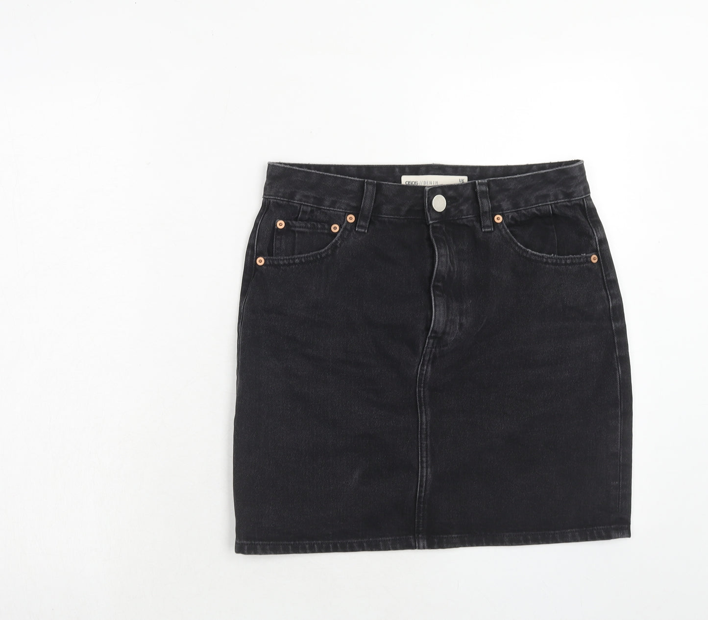 ASOS Womens Black Cotton A-Line Skirt Size 10 Button