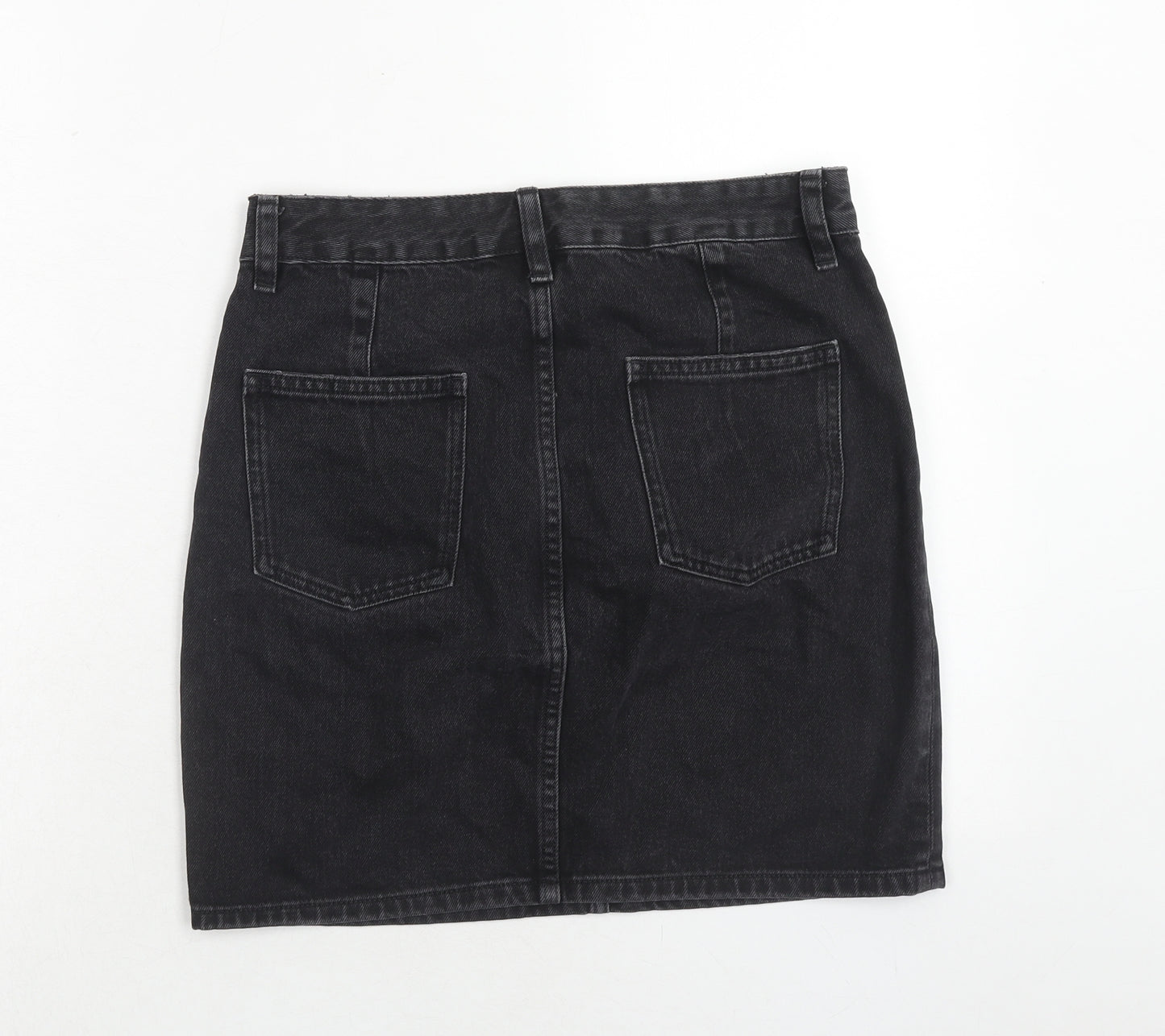 ASOS Womens Black Cotton A-Line Skirt Size 10 Button