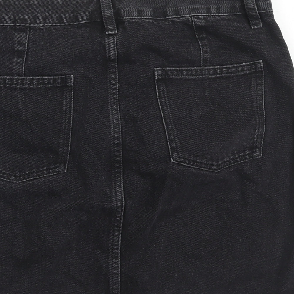 ASOS Womens Black Cotton A-Line Skirt Size 10 Button