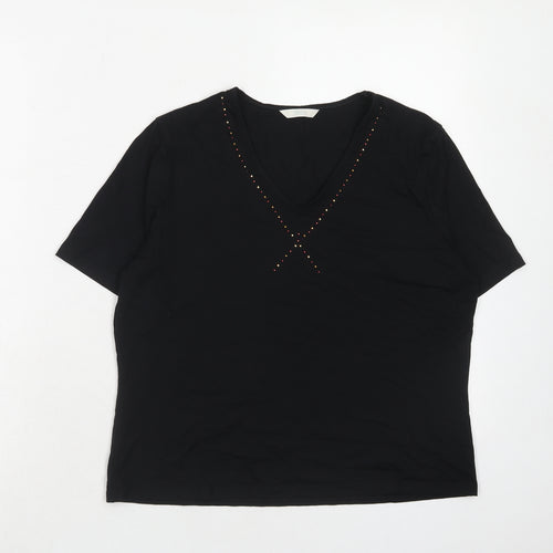 Marks and Spencer Womens Black Viscose Basic Blouse Size 14 V-Neck