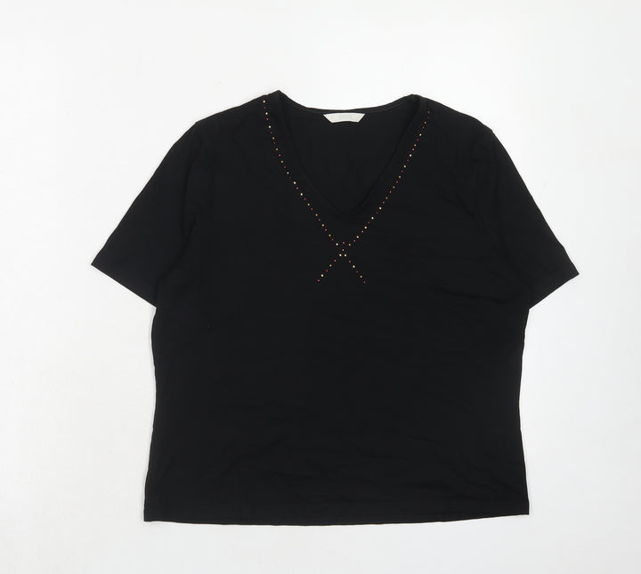 Marks and Spencer Womens Black Viscose Basic Blouse Size 14 V-Neck