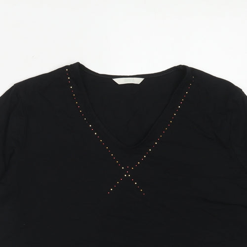 Marks and Spencer Womens Black Viscose Basic Blouse Size 14 V-Neck