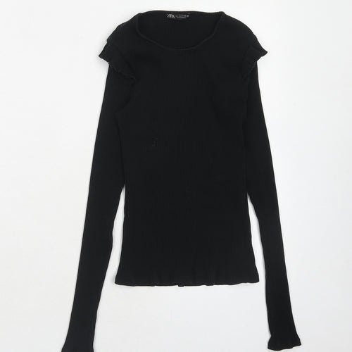 Zara Womens Blue Cotton Basic T-Shirt Size S Round Neck