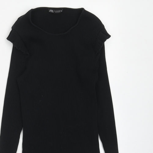 Zara Womens Blue Cotton Basic T-Shirt Size S Round Neck