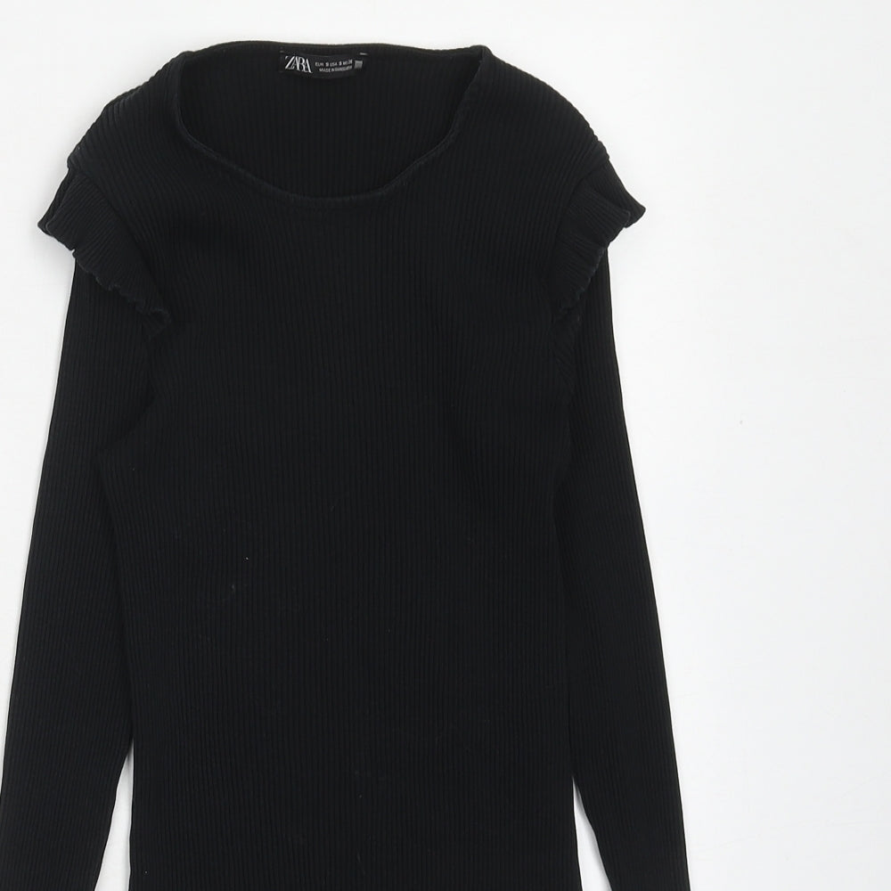 Zara Womens Blue Cotton Basic T-Shirt Size S Round Neck