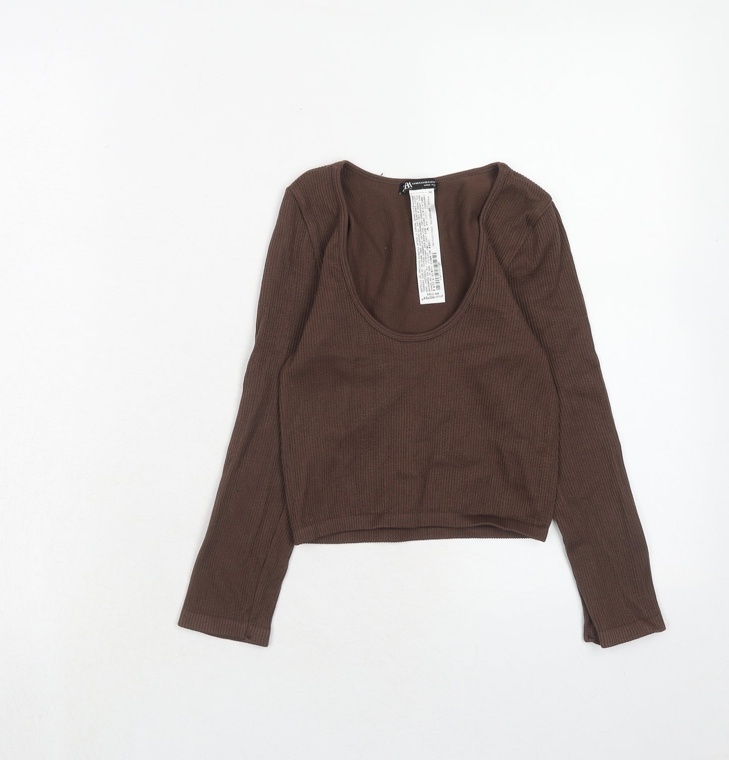 Zara Womens Brown Polyester Basic T-Shirt Size XS Round Neck